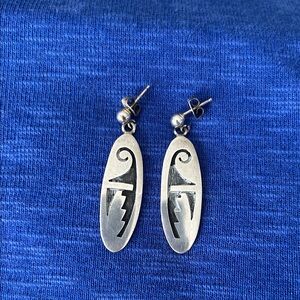 Hopi Sterling Silver Oval Earrings with Tribal Design